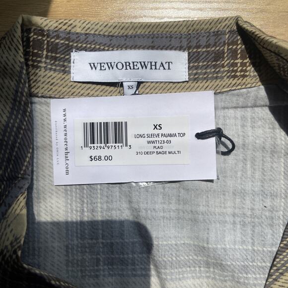 NWT WeWoreWhat Long Sleeve Pajama Top Women's Size Extra Small Tan Plaid Relaxed - Picture 5 of 8